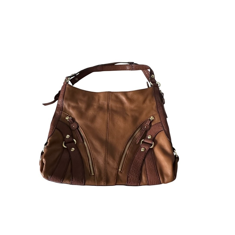 Etienne Aigner Hobo Bag Women Medium Brown Leather Multi-Pocket Gold Hardware